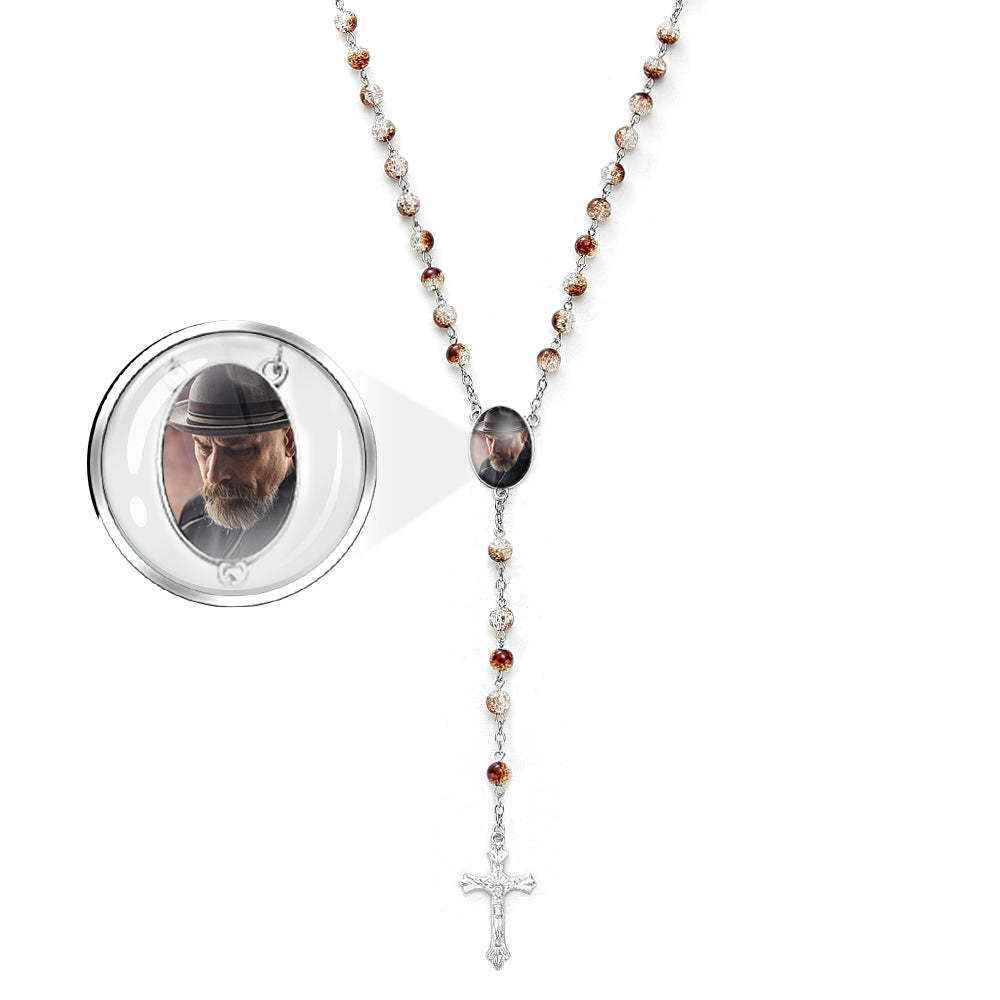 Custom Rosary Beads Cross Necklace Personalized Acrylic Explosion Beads Necklace with Photo - Myphotowallet