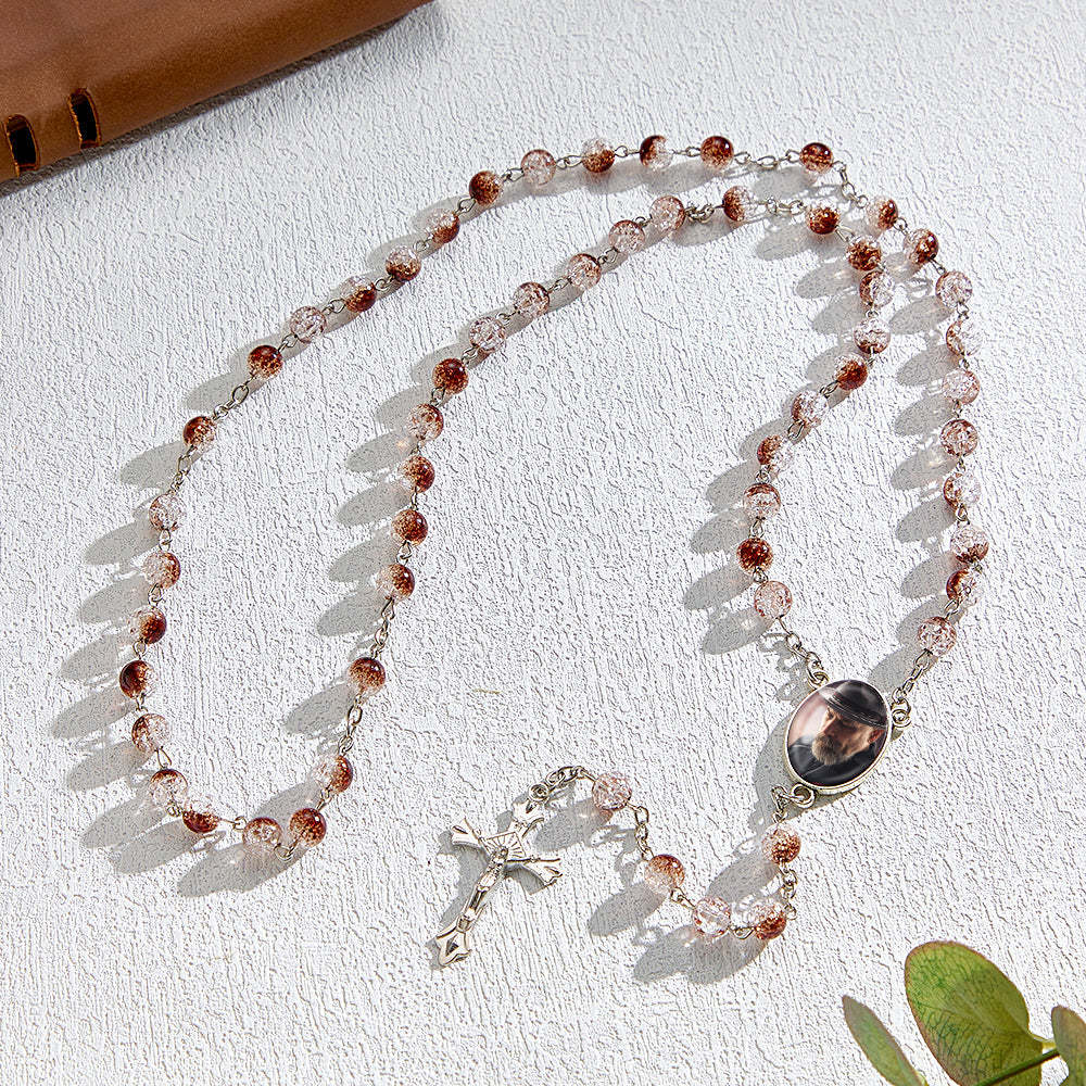 Custom Rosary Beads Cross Necklace Personalized Acrylic Explosion Beads Necklace with Photo - Myphotowallet