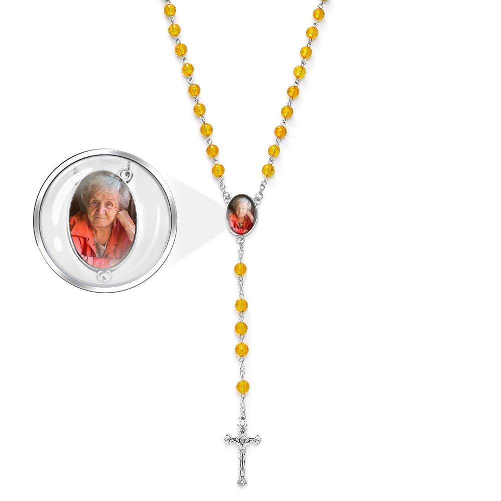 Custom Rosary Beads Cross Necklace Personalized Retro Style Handmade Bead Chain Necklace with Photo - Myphotowallet