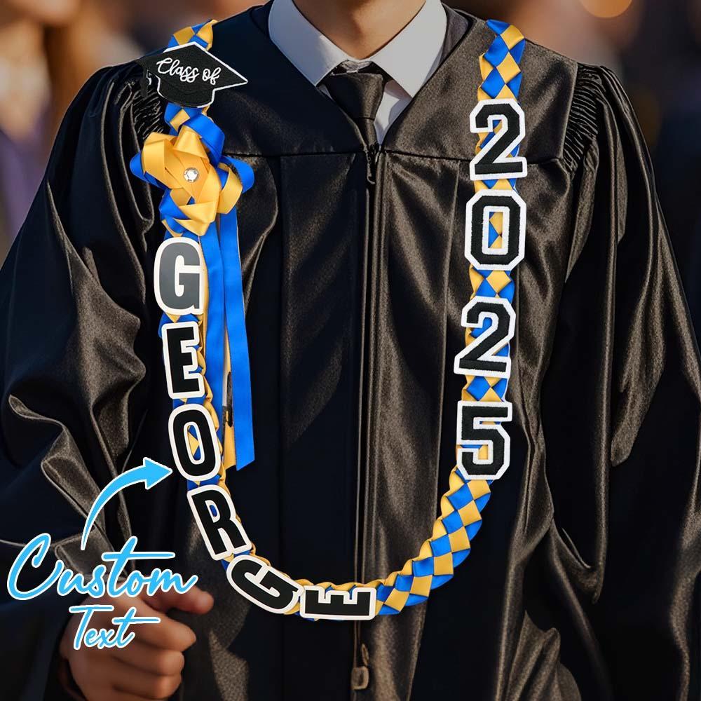 2025 Graduation Lei with Name, Braided Satin Ribbon Personalized, Senior Night Gift Lei, Personalized Custom Lei for Graduation
