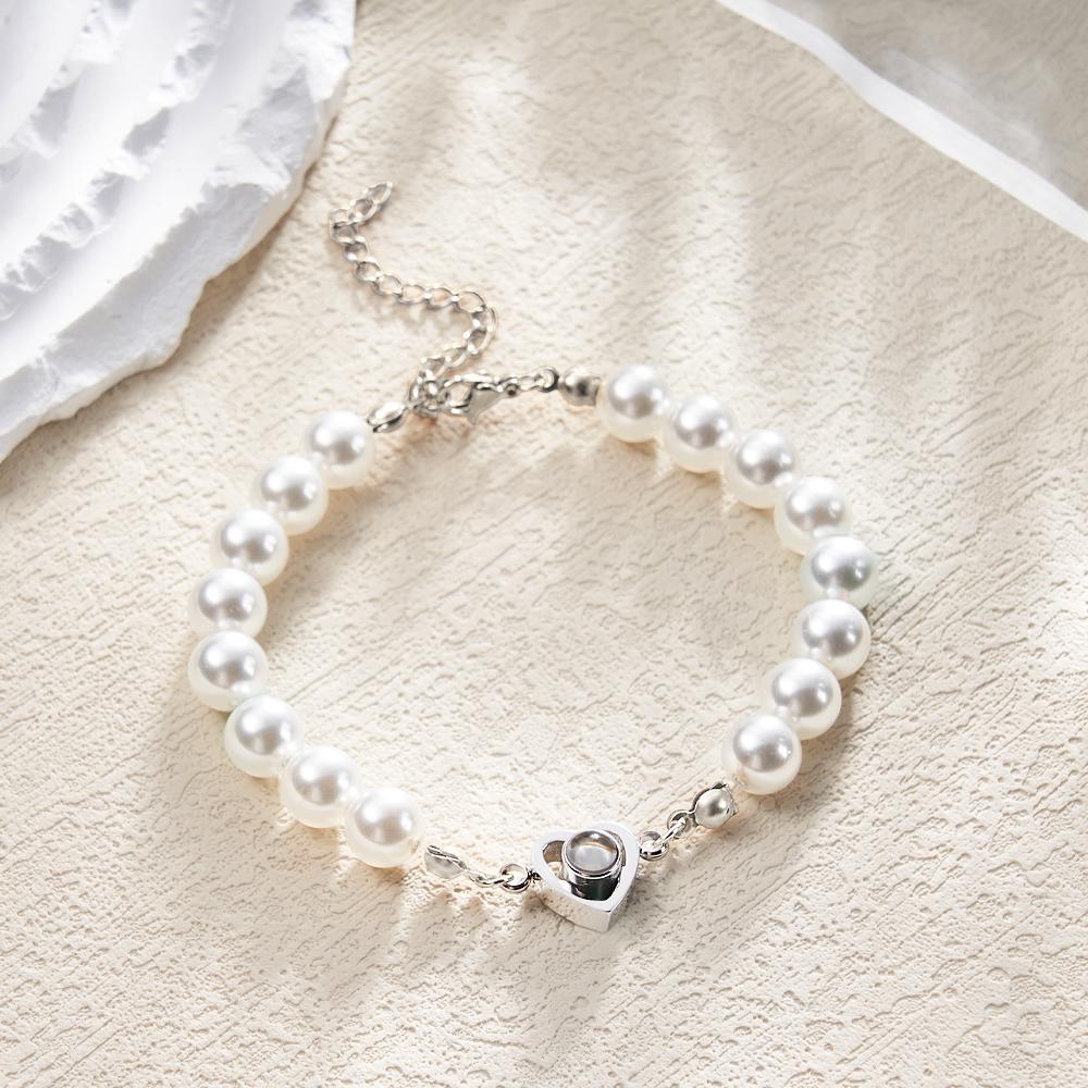 Custom Projection Bracelet Heart Pearl Gift for Her - 