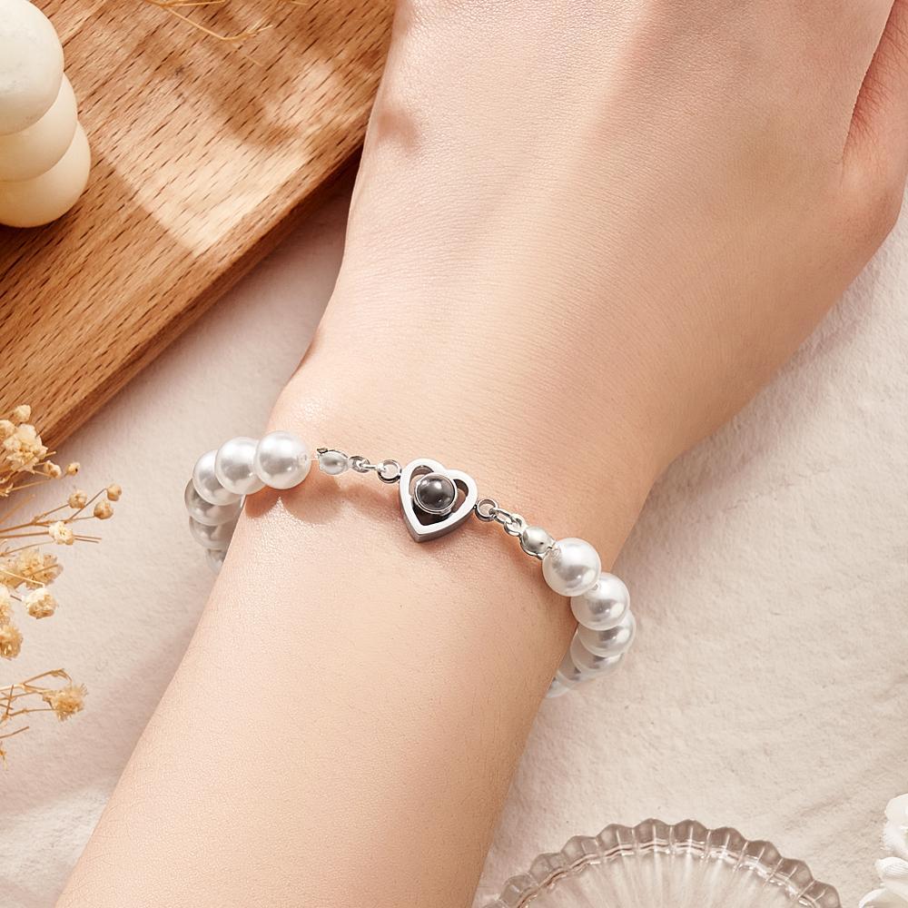 Custom Projection Bracelet Heart Pearl Gift for Her - 