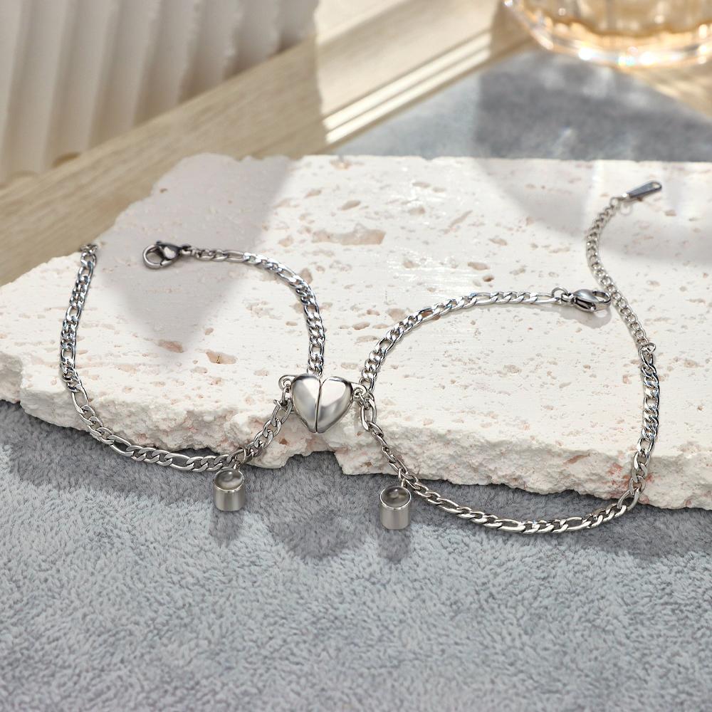 Custom Projection Bracelet Couple Magnetic Heart Gift for Couple - 