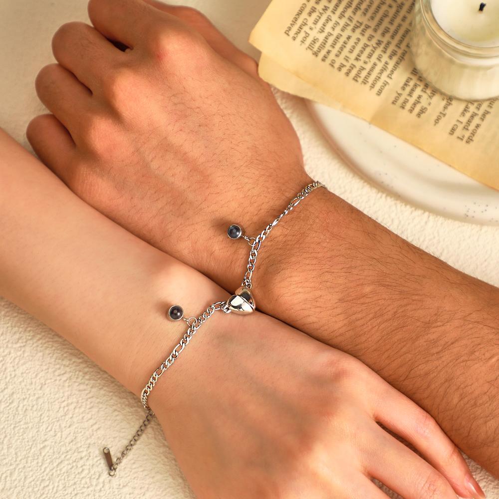 Custom Projection Bracelet Couple Magnetic Heart Gift for Couple - 
