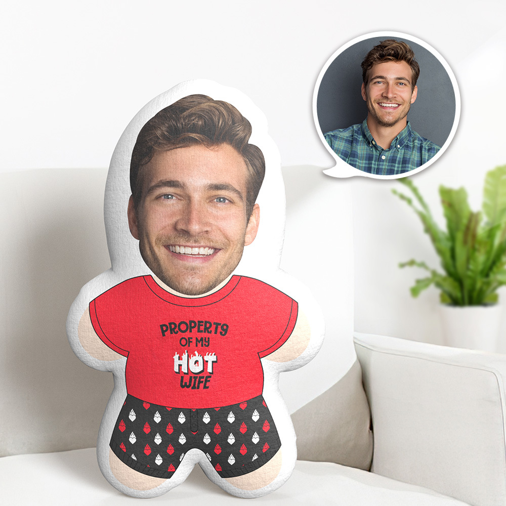Custom Minime Throw Pillow Property of My Hot Wife Face Pillow Personalized Photo Minime Pillow - MyFaceTshirt