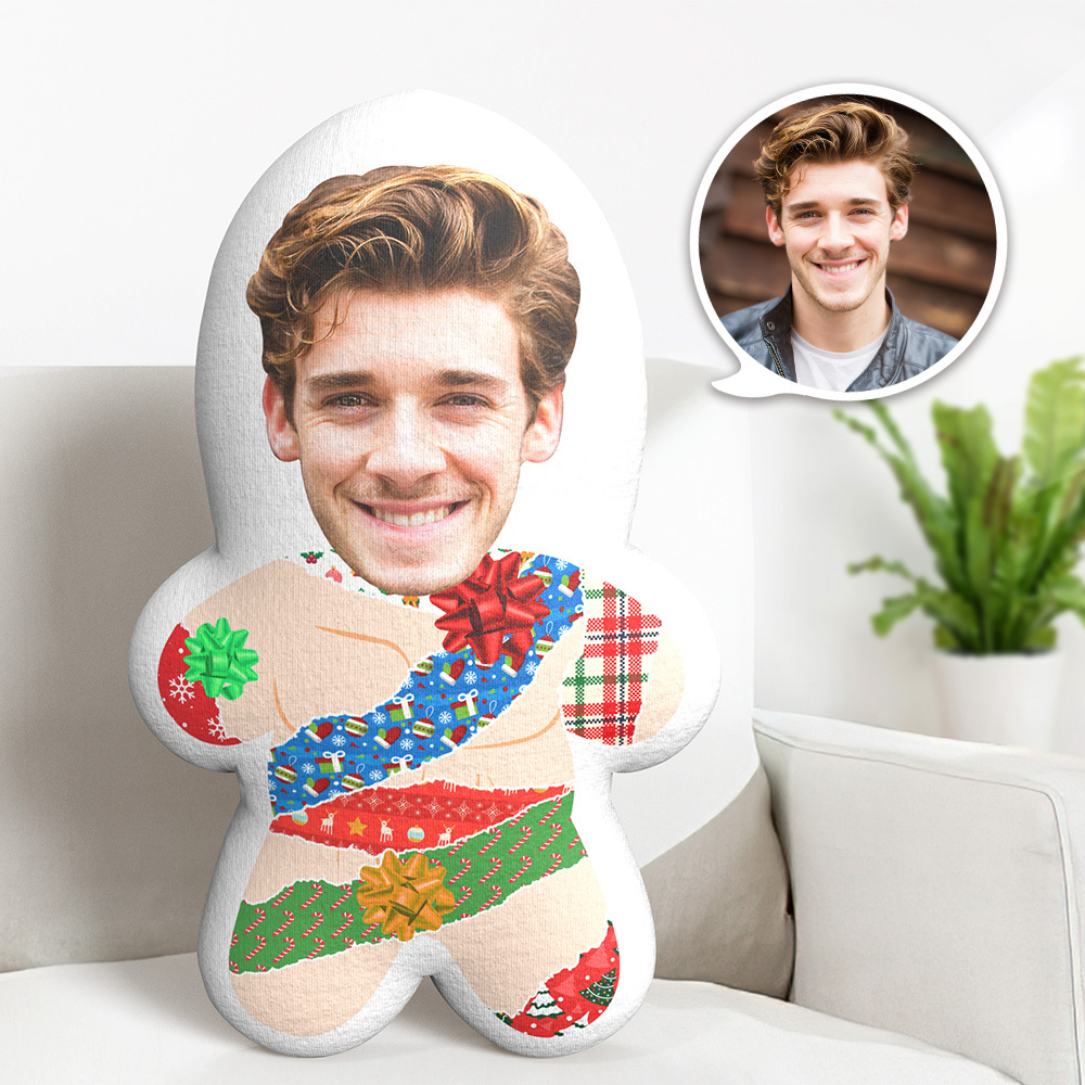 Custom Face Body Pillow Christmas Wrapped Up Face Pillow Personalized Minime Pillow - MyFaceTshirt