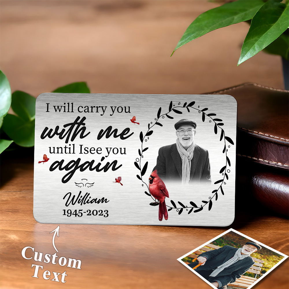 Custom Photo Always On My Mind - Memorial Personalized Custom Aluminum Wallet Card - Sympathy Gift For Family Members