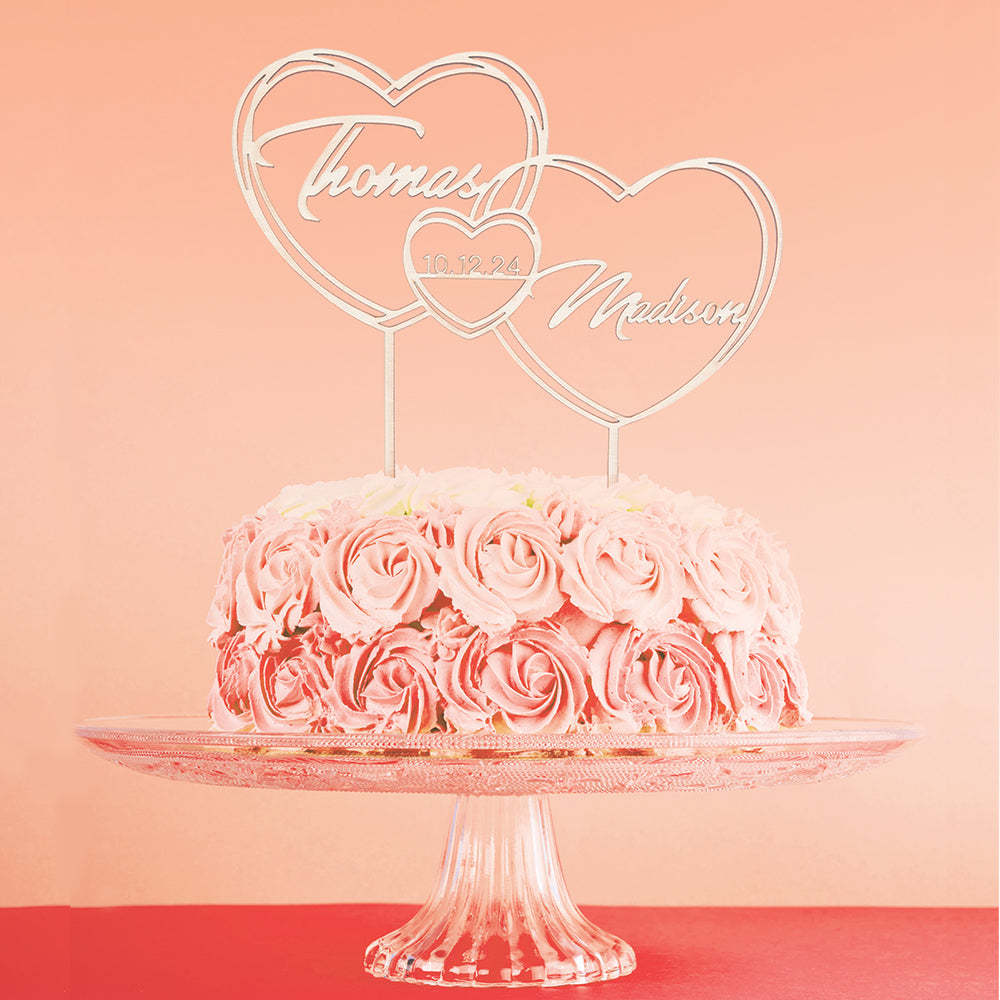 Personalized Cake Topper with Hearts for Wedding -   - myphotowallet