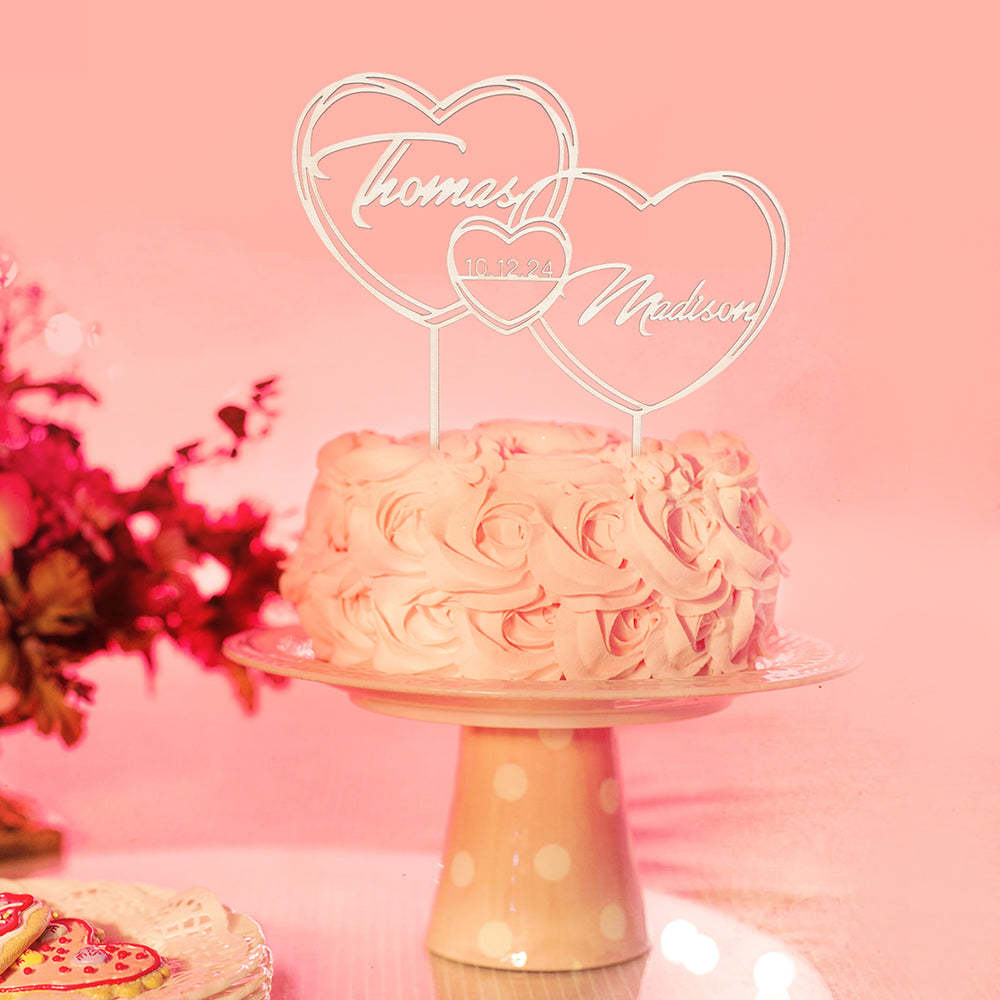 Personalized Cake Topper with Hearts for Wedding -   - myphotowallet