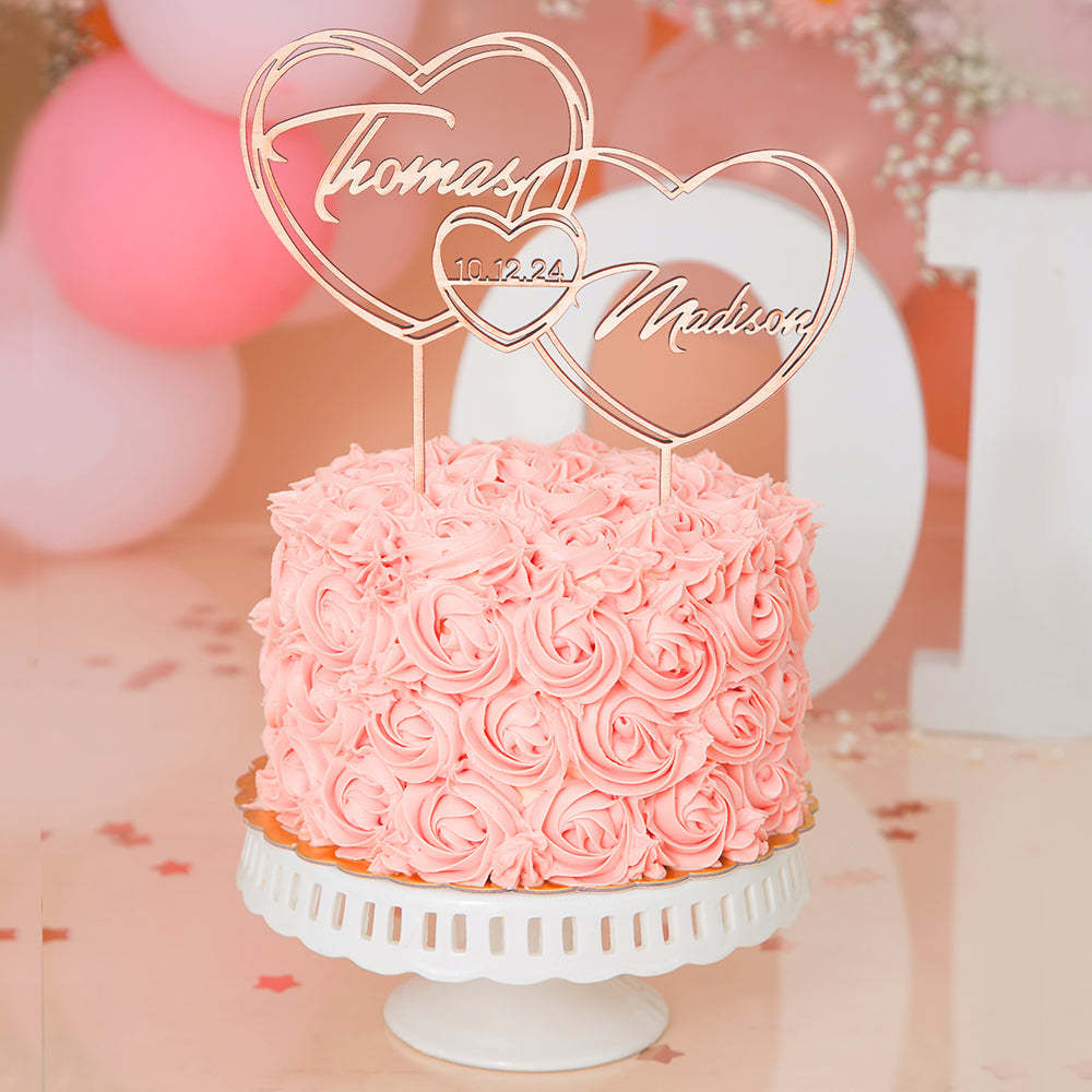 Personalized Cake Topper with Hearts for Wedding -   - myphotowallet