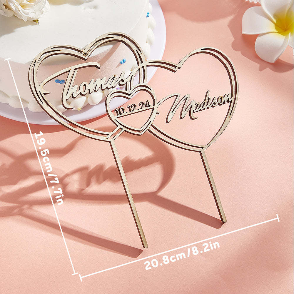 Personalized Cake Topper with Hearts for Wedding -   - myphotowallet