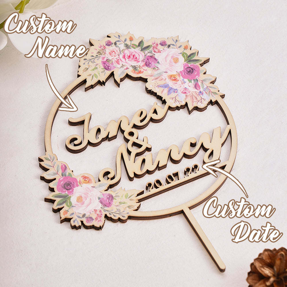 Personalized Flower Cake Topper Custom Name Cake Topper for Wedding -   - myphotowallet