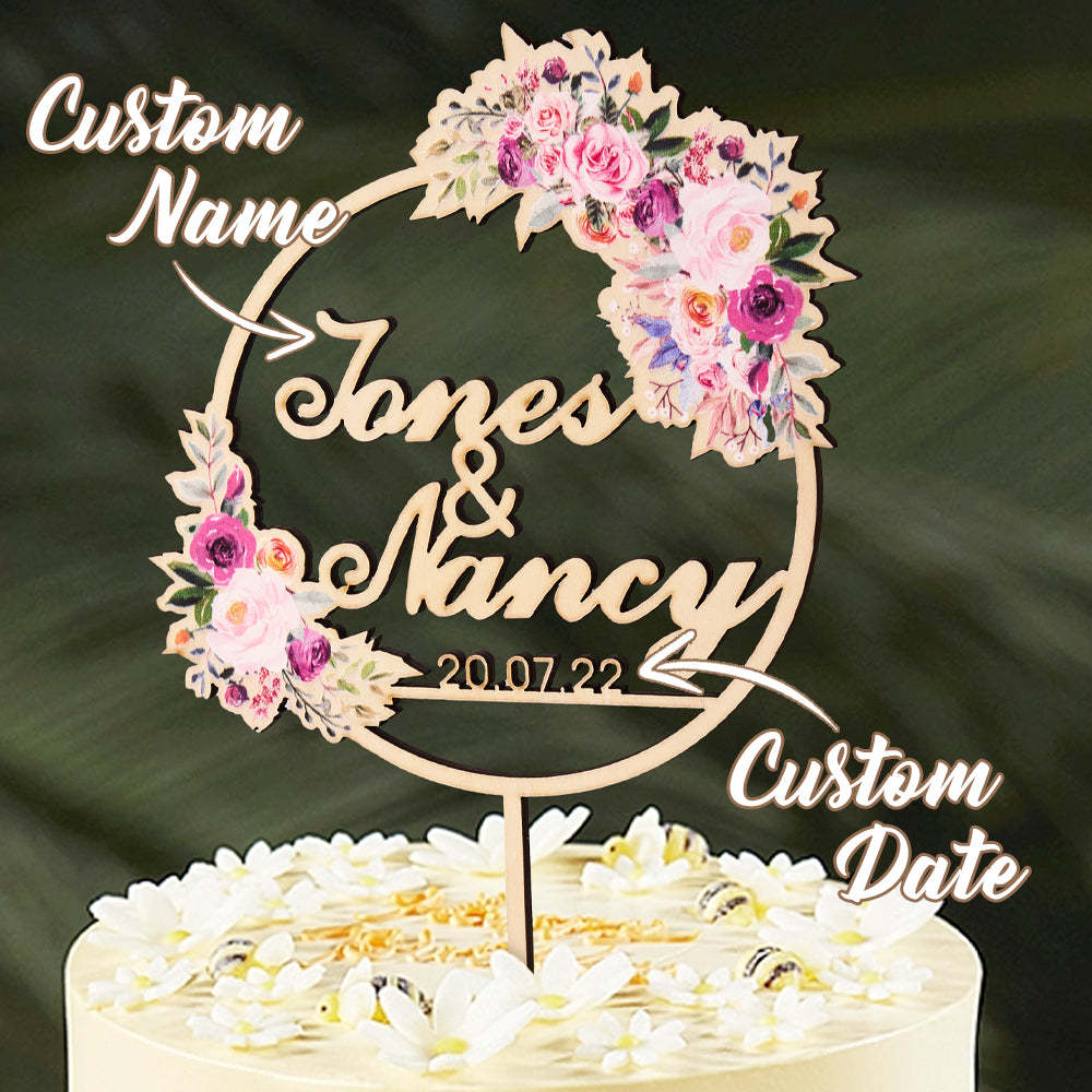 Personalized Flower Cake Topper Custom Name Cake Topper for Wedding -   - myphotowallet