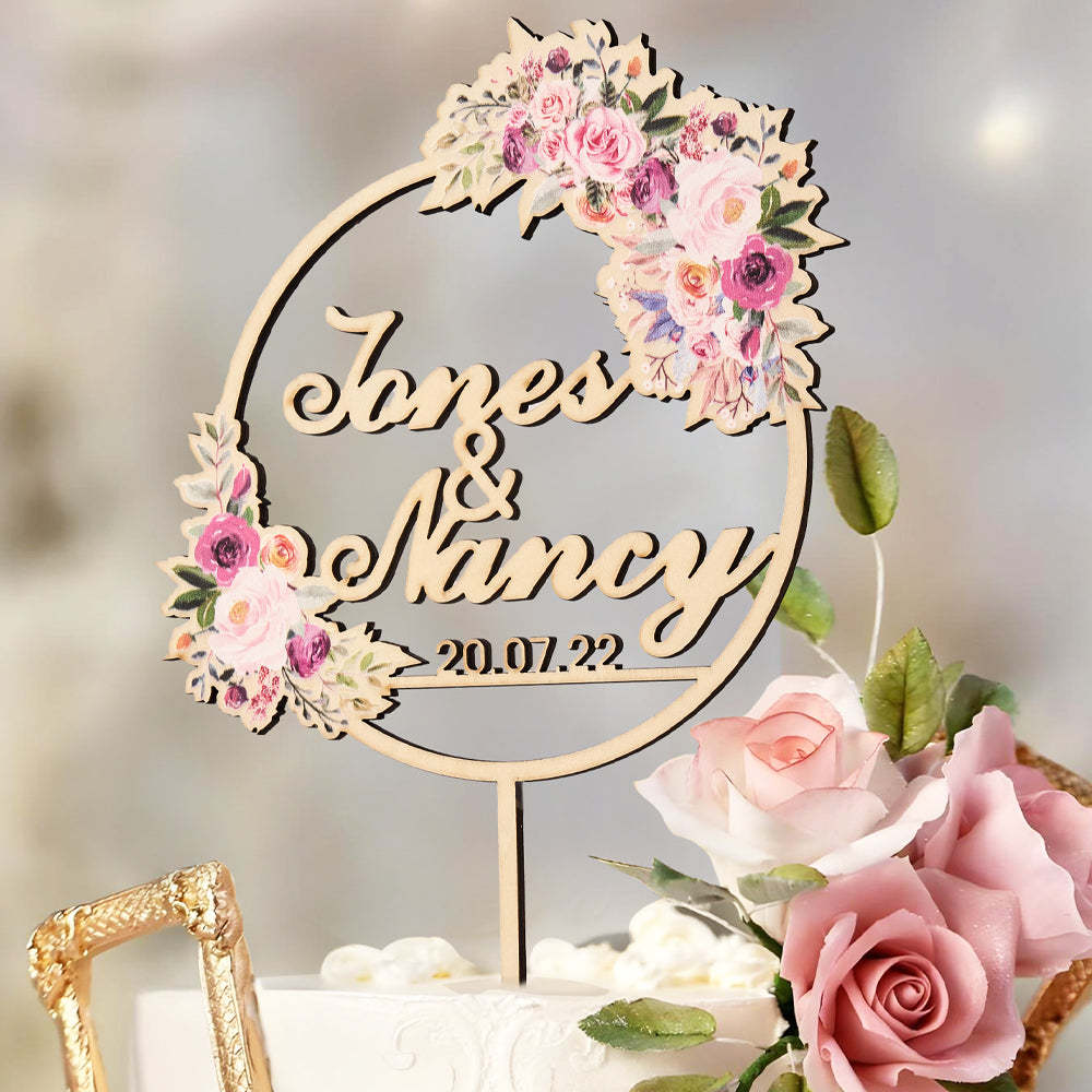 Personalized Flower Cake Topper Custom Name Cake Topper for Wedding -   - myphotowallet
