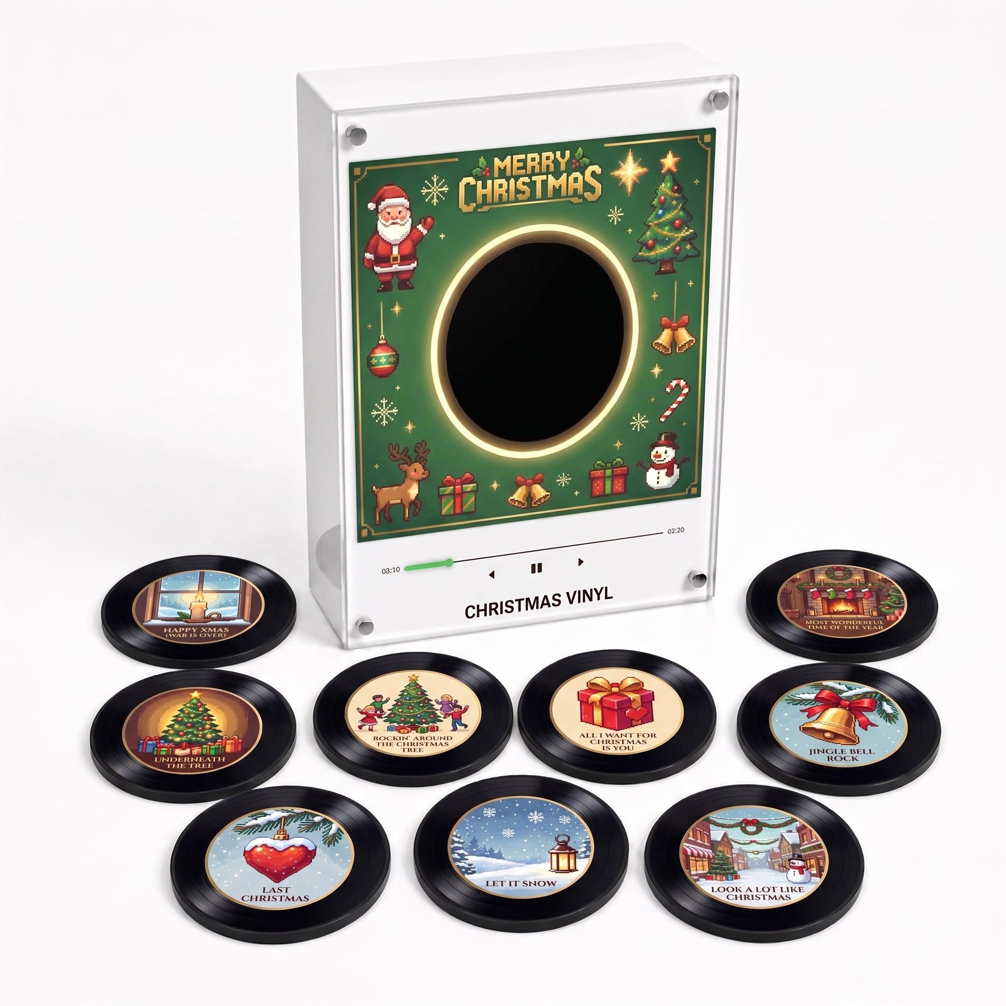 Custom Christmas Mini Vinyl Player with 9 Exchangeable Discs - Vintage Holiday Music Box & Perfect Christmas Gift for Music Lovers