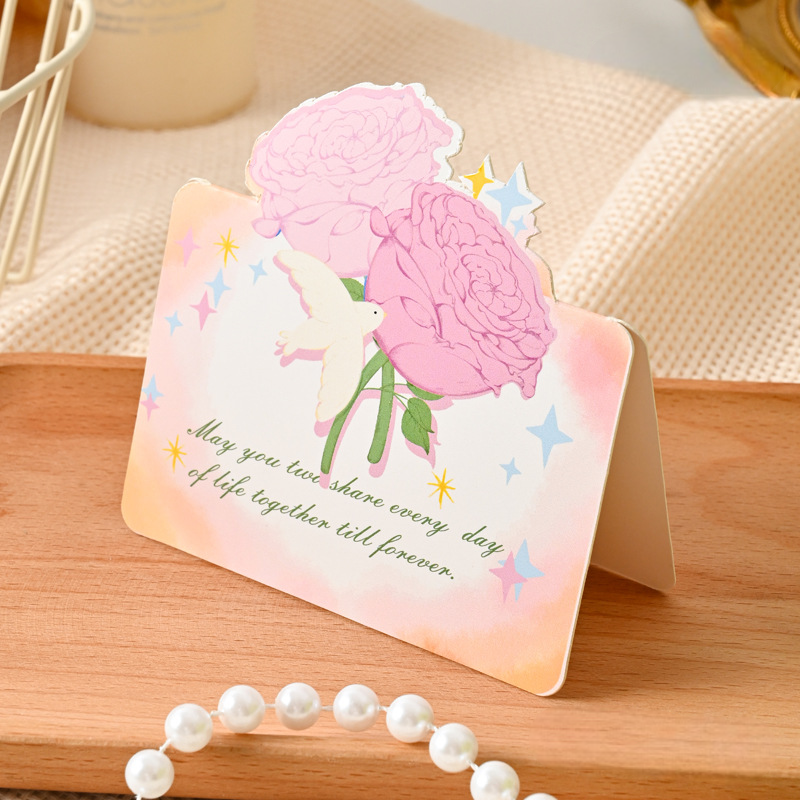 3D Floral Bouquet Greeting Card - Hand-Painted Rose Decor with Message Card for Romantic Gifts