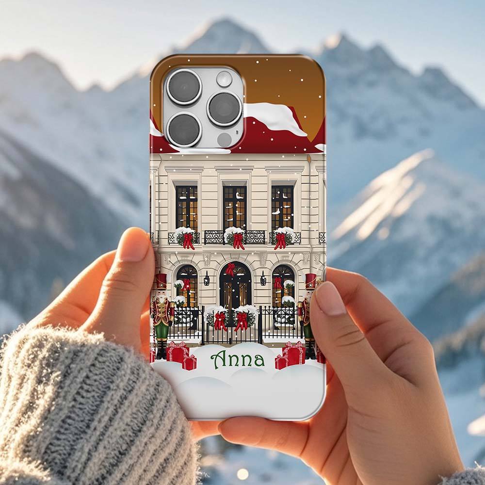 Custom Name Christmas Town Phone Case for iPhone 16 15 14 13 12 11 Samsung Galaxy S24 S23 S22 Pixel 9 xmas MagSafe case, house personalised