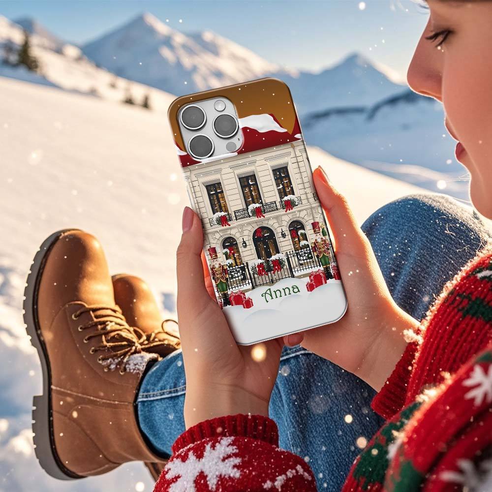 Custom Name Christmas Town Phone Case for iPhone 16 15 14 13 12 11 Samsung Galaxy S24 S23 S22 Pixel 9 xmas MagSafe case, house personalised