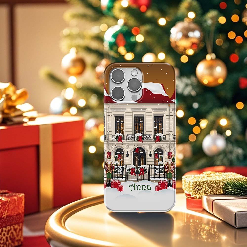 Custom Name Christmas Town Phone Case for iPhone 16 15 14 13 12 11 Samsung Galaxy S24 S23 S22 Pixel 9 xmas MagSafe case, house personalised