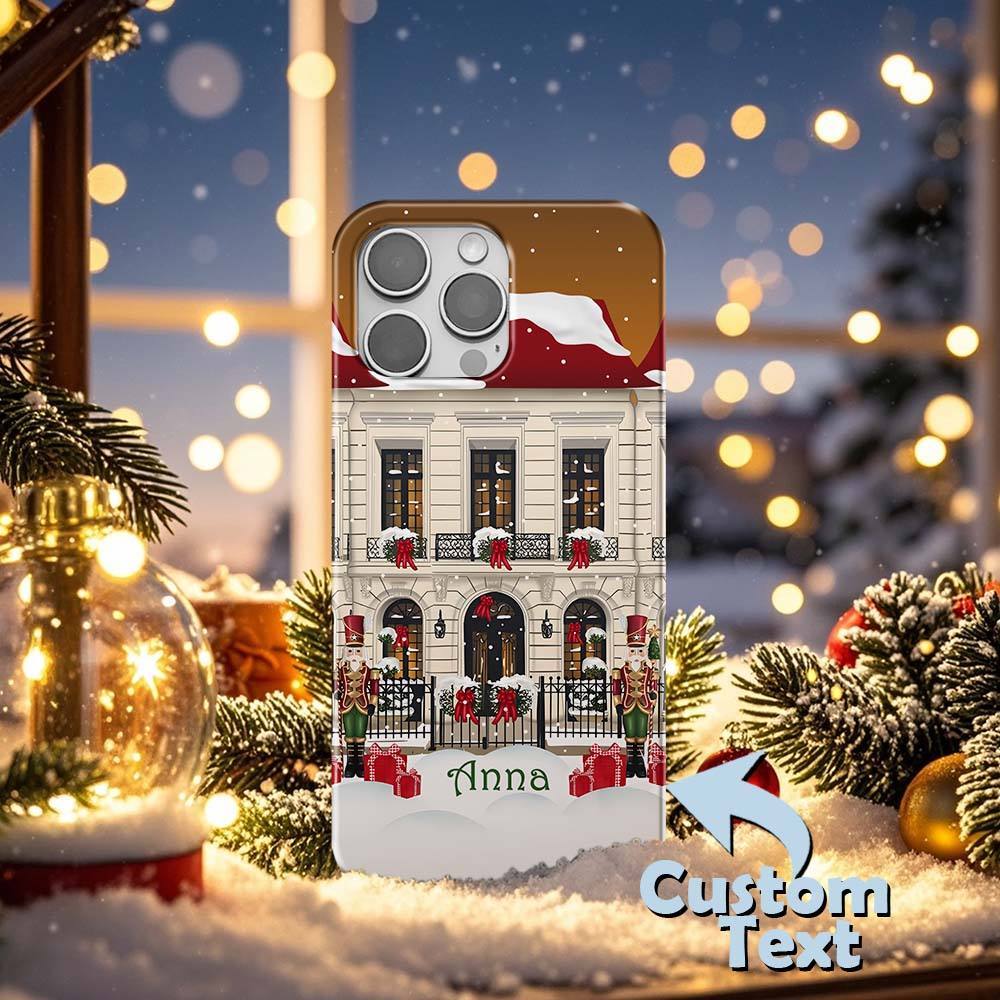 Custom Name Christmas Town Phone Case for iPhone 16 15 14 13 12 11 Samsung Galaxy S24 S23 S22 Pixel 9 xmas MagSafe case, house personalised