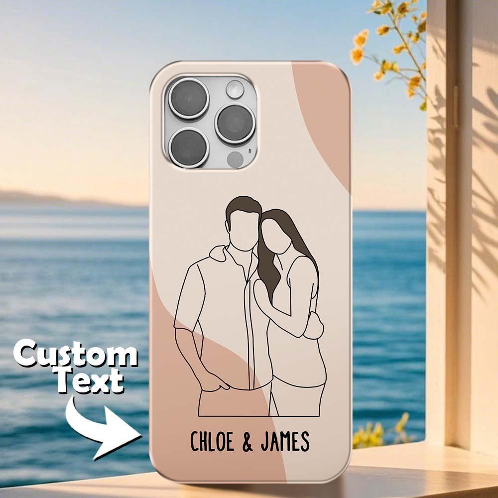 Couple Line Art Phone Case, Custom Line Art Phone Case For Couple Anniversary Gift, Faceless Case, Couple Illustration, Matching Couple Case