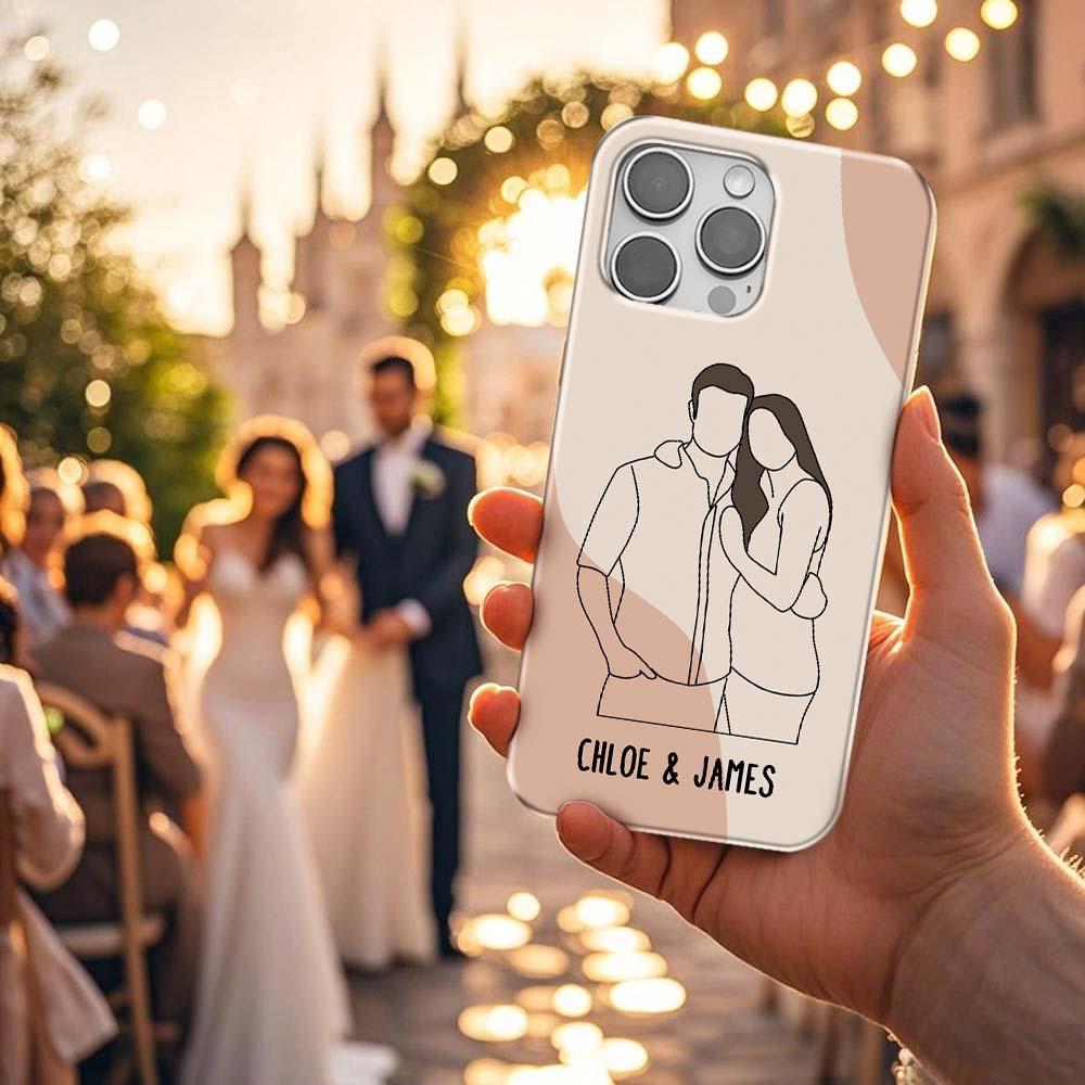 Couple Line Art Phone Case, Custom Line Art Phone Case For Couple Anniversary Gift, Faceless Case, Couple Illustration, Matching Couple Case