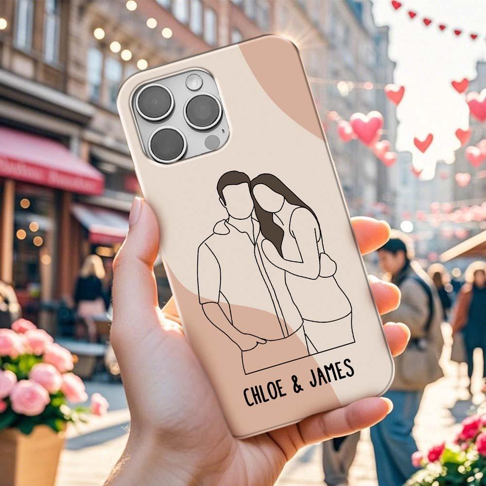 Couple Line Art Phone Case, Custom Line Art Phone Case For Couple Anniversary Gift, Faceless Case, Couple Illustration, Matching Couple Case