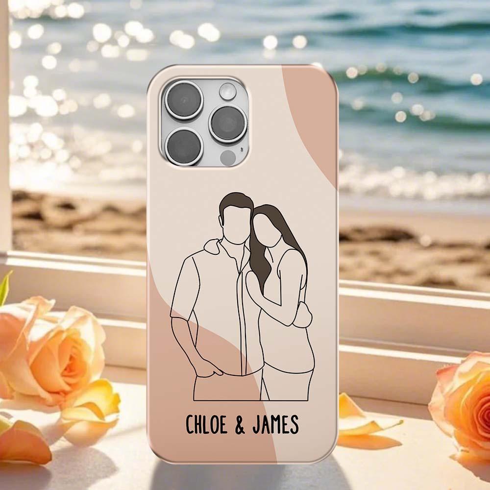 Couple Line Art Phone Case, Custom Line Art Phone Case For Couple Anniversary Gift, Faceless Case, Couple Illustration, Matching Couple Case