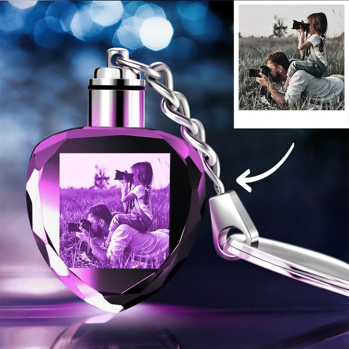 Custom Photo Crystal Keychain Heart Shape