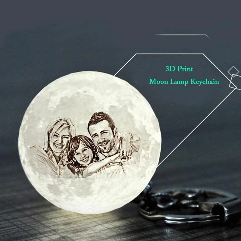 Custom Photo Keychain 3D Printed Moon Lamp Keychain