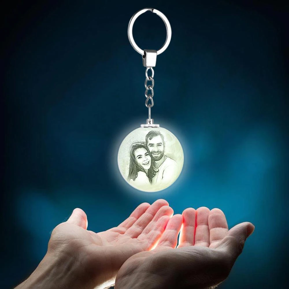 Custom Photo Keychain 3D Printed Moon Lamp Keychain