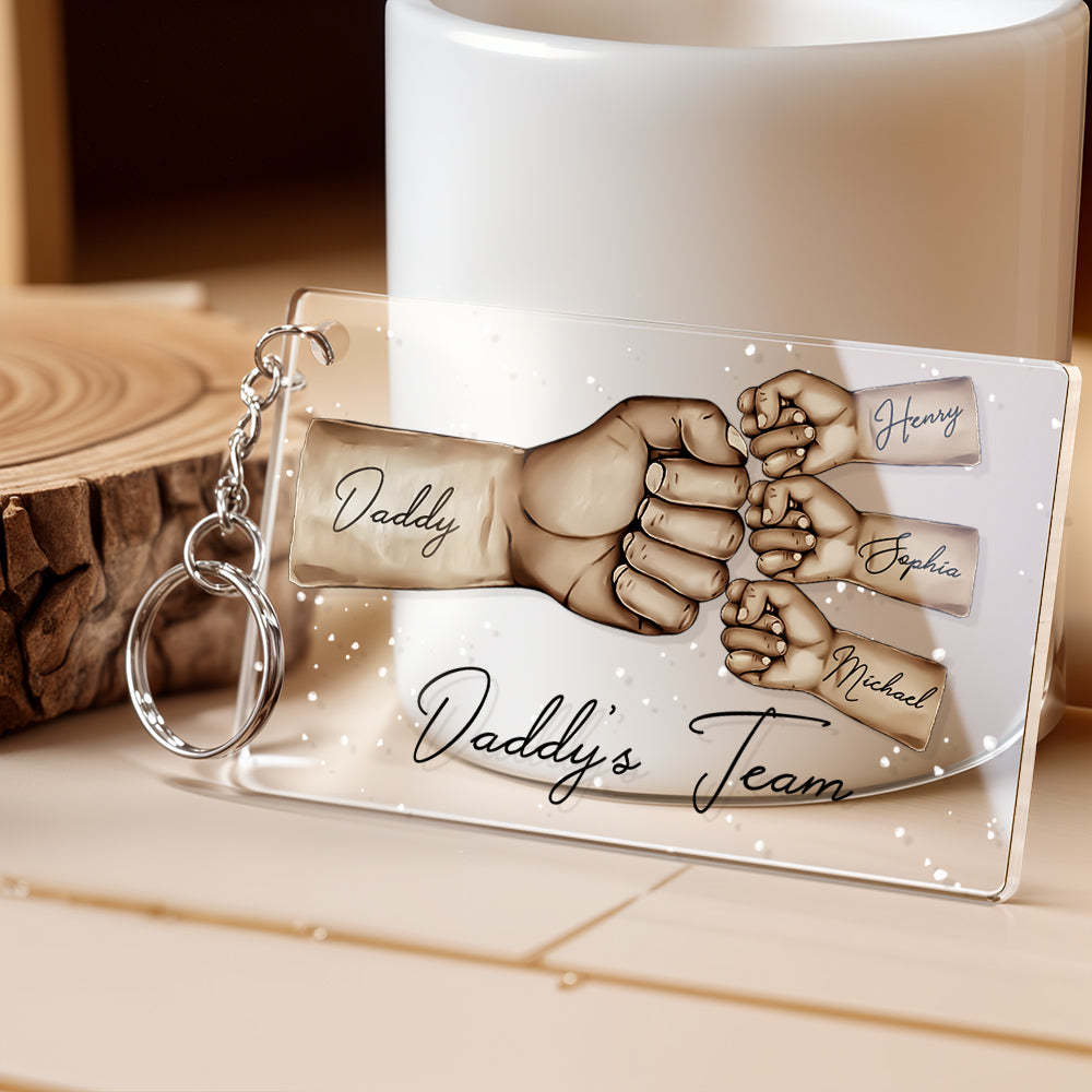 Custom Acrylic Keychain Personalized Daddy's Team Fist Bump Father's Day Gifts
