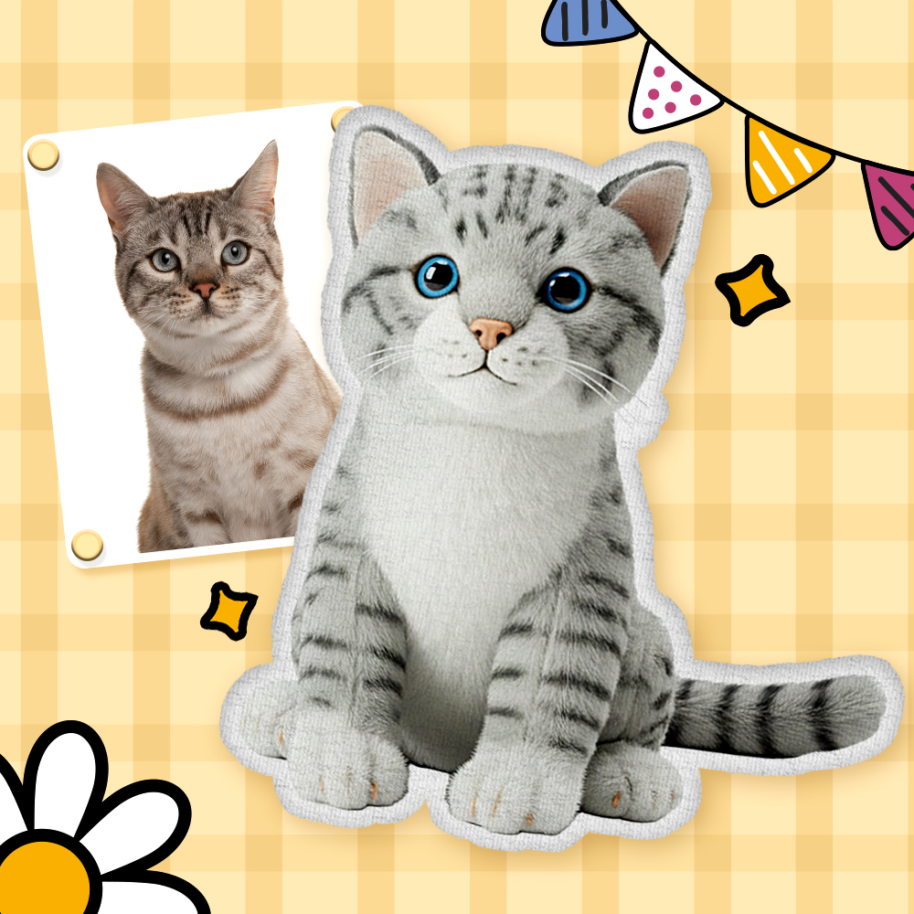Custom Cat Photo Plush Doll Pillow Personalized Cartoon Mini Me Plush Pillow Gift for Pet Lover
