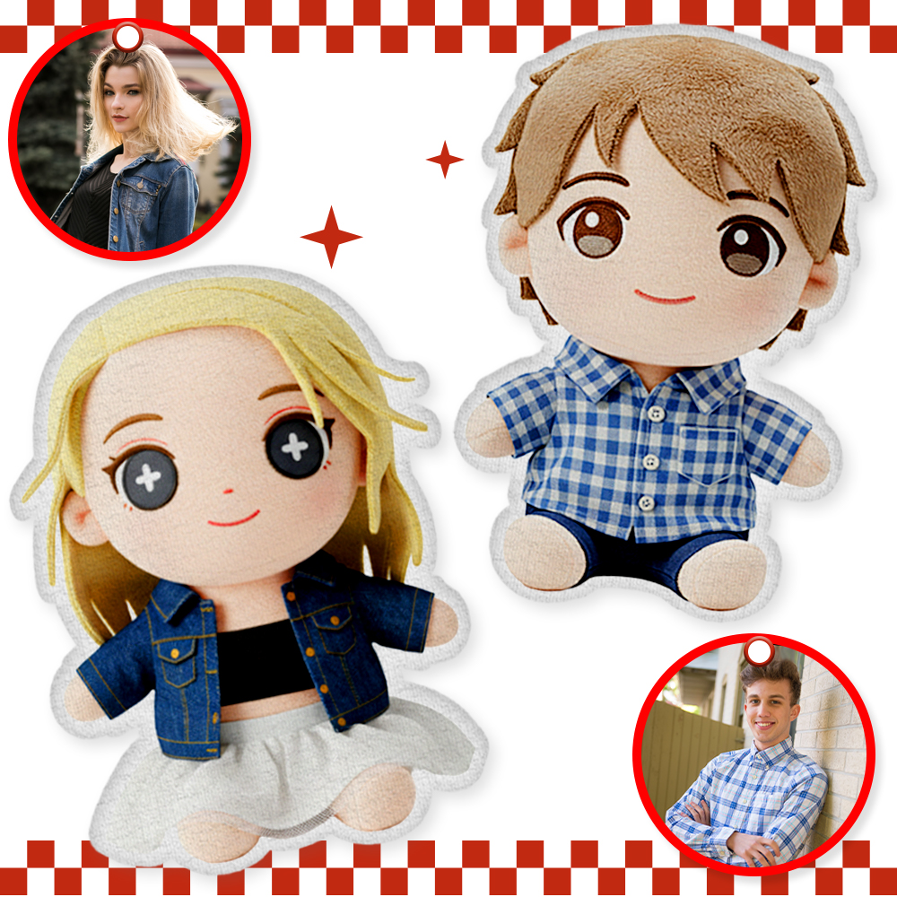 Custom Photo Plush Doll Pillow Personalized Cartoon Mini Me Plush Keychain Anniversary Gift for Lover