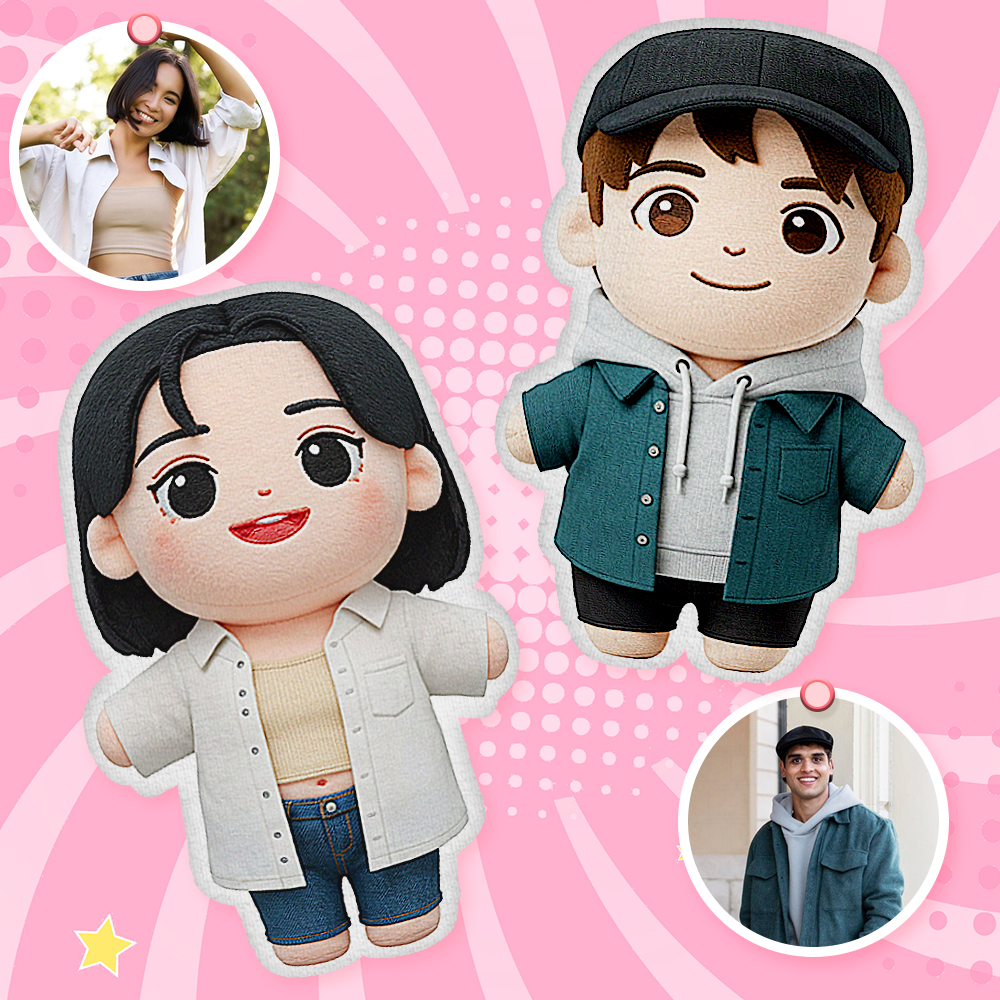 Custom Photo Plush Doll Pillow Personalized Cartoon Mini Me Plush Pillow Anniversary Gift for CoupleValentine's Day