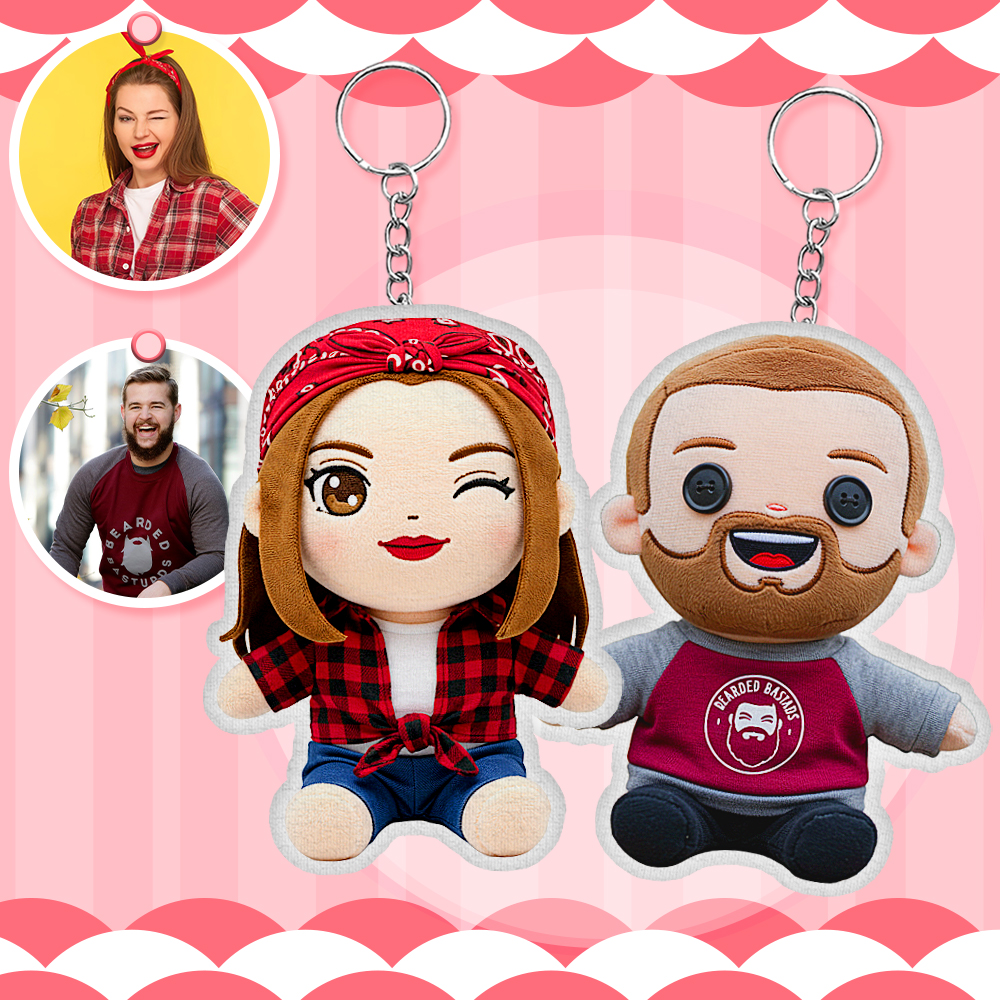 Custom Photo Plush Doll Keychain Personalized Cartoon Mini Me Plush Keychain Anniversary Gift for CoupleValentine's Day