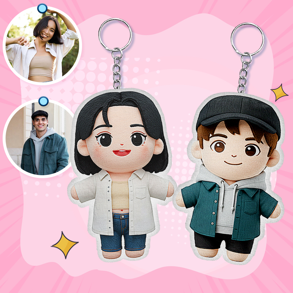 Custom Photo Plush Doll Keychain Personalized Cartoon Mini Me Plush Keychain Anniversary Gift for Lover