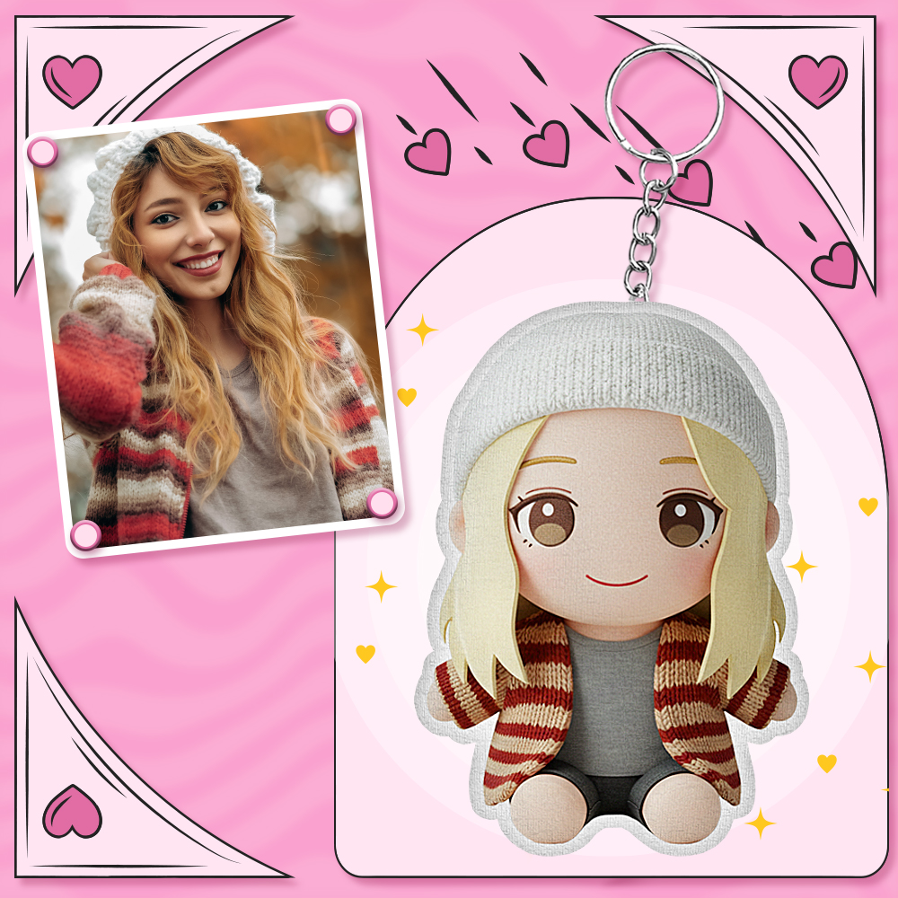 Custom Photo Plush Doll Keychain Personalized Cartoon Mini Me Plush Keychain Gift for Her