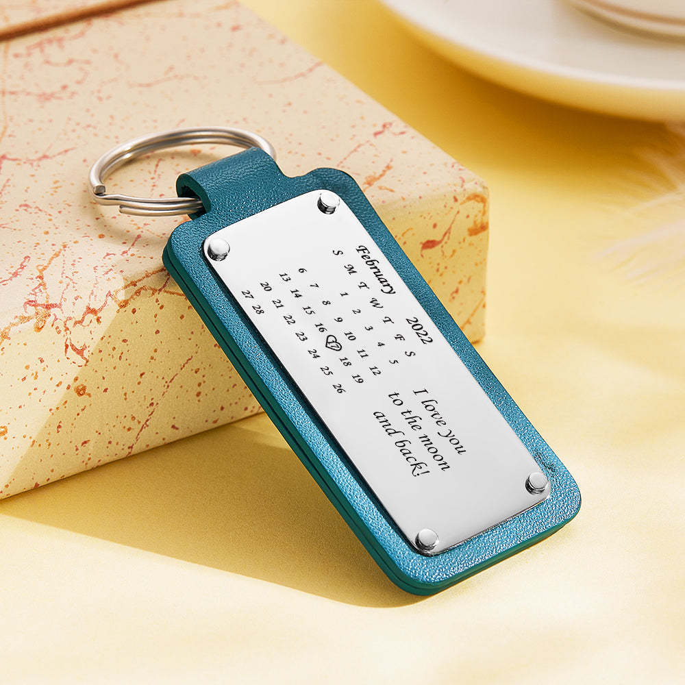 Custom Engraved Leather Calendar Keychain Custom Date Anniversary Calendar Anniversary Gift