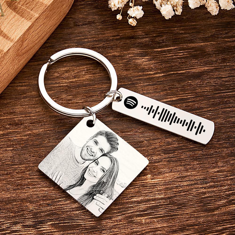 Personalized Calendar Keychain Special Day Significant Photo Heart Square Shape Music Code Metal Keychain Anniversary Gift - Myphotowallet