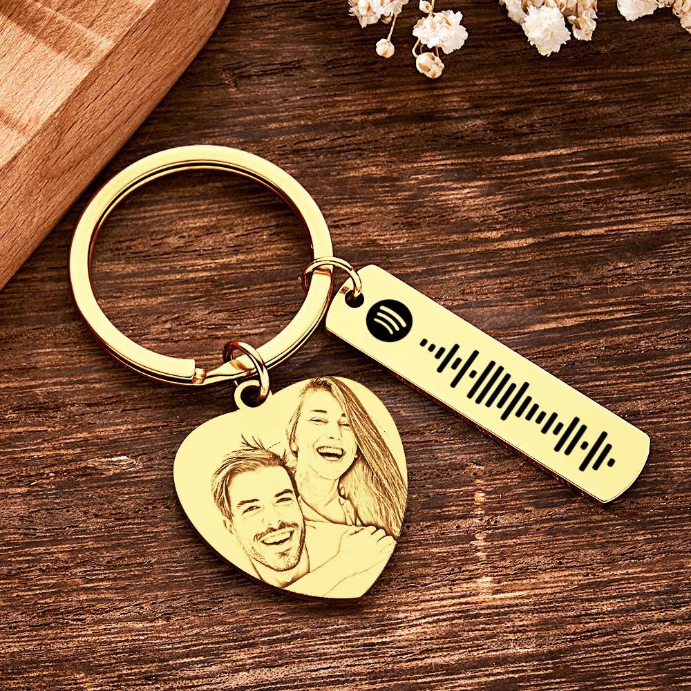 Personalized Calendar Keychain Special Day Significant Photo Heart Square Shape Music Code Metal Keychain Anniversary Gift - Myphotowallet