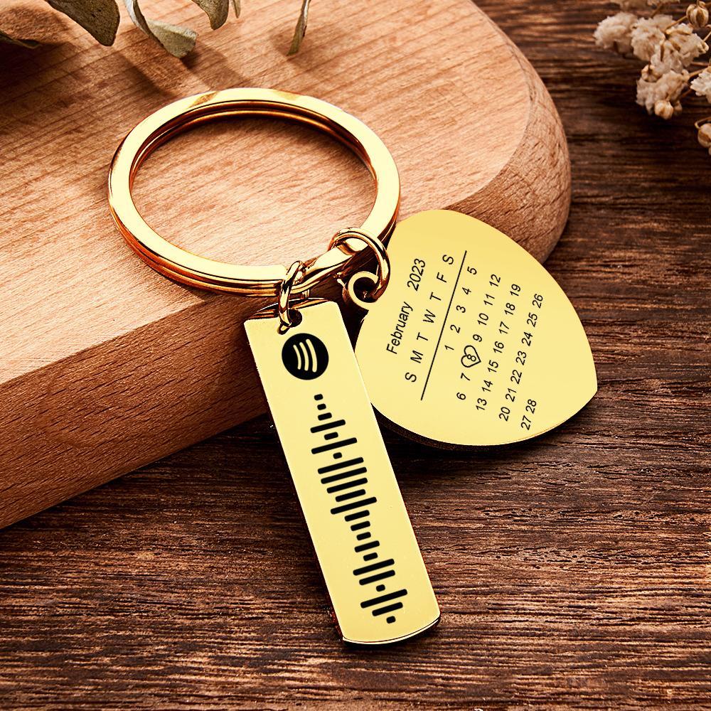 Personalized Calendar Keychain Special Day Significant Photo Heart Square Shape Music Code Metal Keychain Anniversary Gift - Myphotowallet
