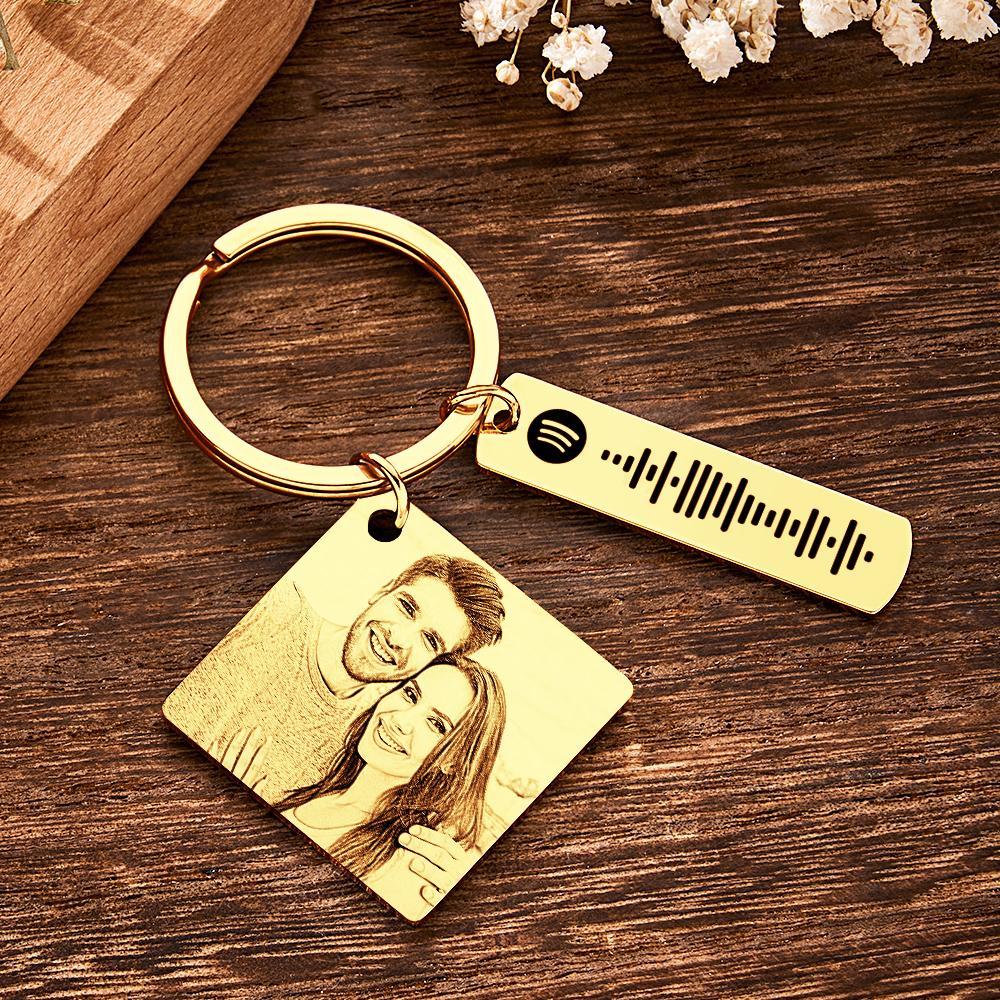 Personalized Calendar Keychain Special Day Significant Photo Heart Square Shape Music Code Metal Keychain Anniversary Gift - Myphotowallet
