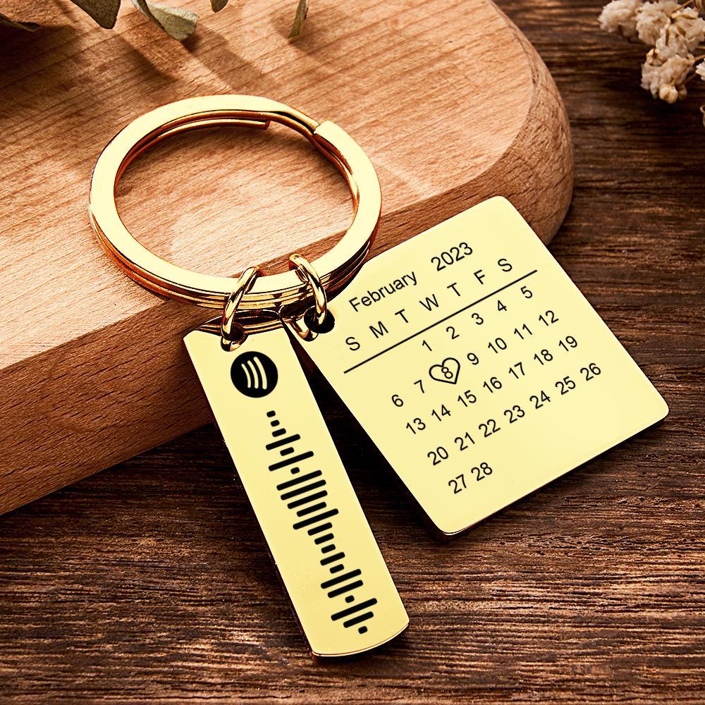 Personalized Calendar Keychain Special Day Significant Photo Heart Square Shape Music Code Metal Keychain Anniversary Gift - Myphotowallet
