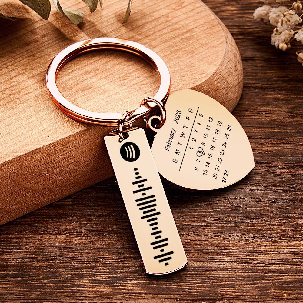 Personalized Calendar Keychain Special Day Significant Photo Heart Square Shape Music Code Metal Keychain Anniversary Gift - Myphotowallet