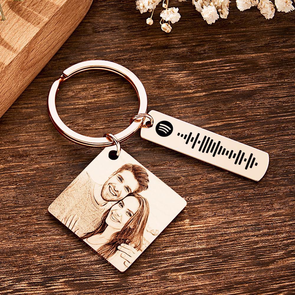 Personalized Calendar Keychain Special Day Significant Photo Heart Square Shape Music Code Metal Keychain Anniversary Gift - Myphotowallet