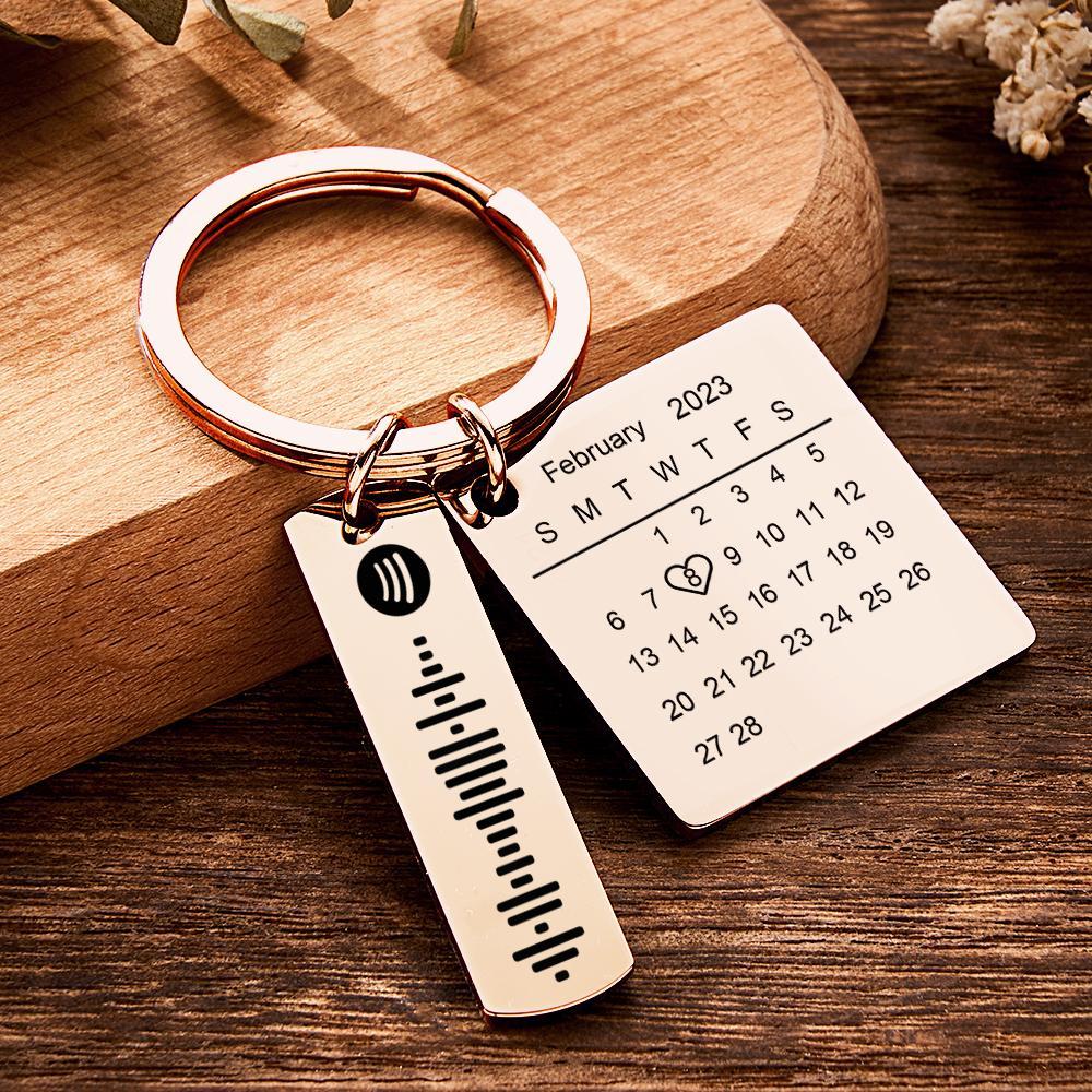 Personalized Calendar Keychain Special Day Significant Photo Heart Square Shape Music Code Metal Keychain Anniversary Gift - Myphotowallet