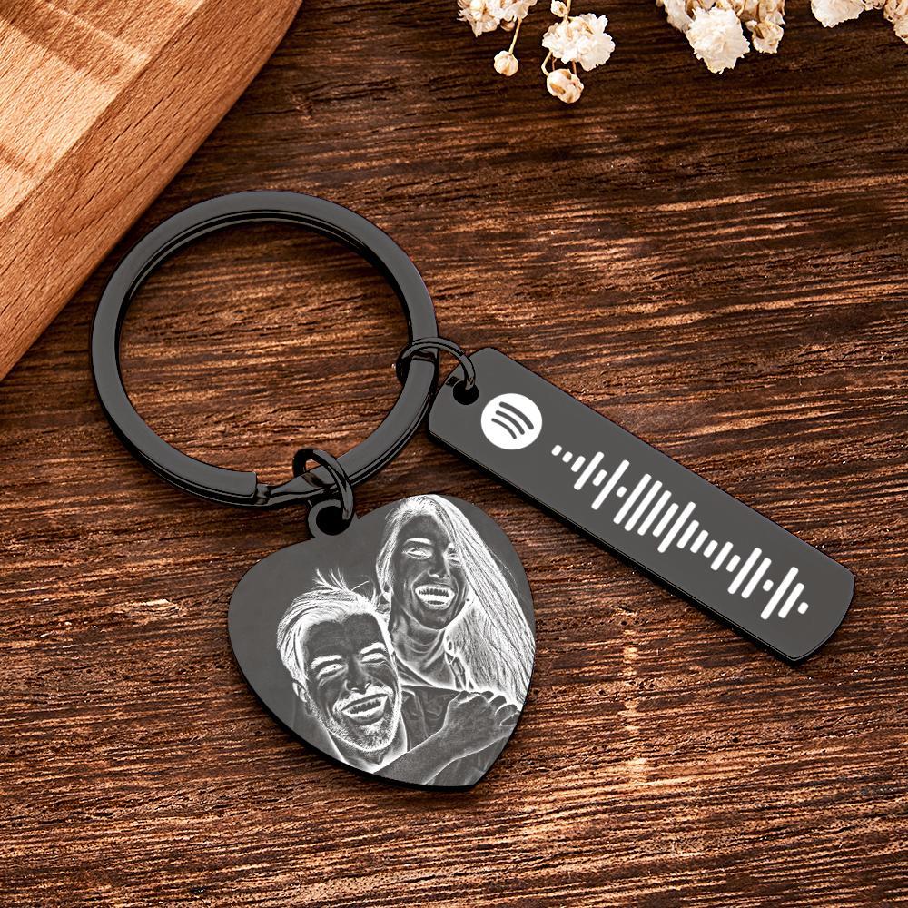Personalized Calendar Keychain Special Day Significant Photo Heart Square Shape Music Code Metal Keychain Anniversary Gift - Myphotowallet