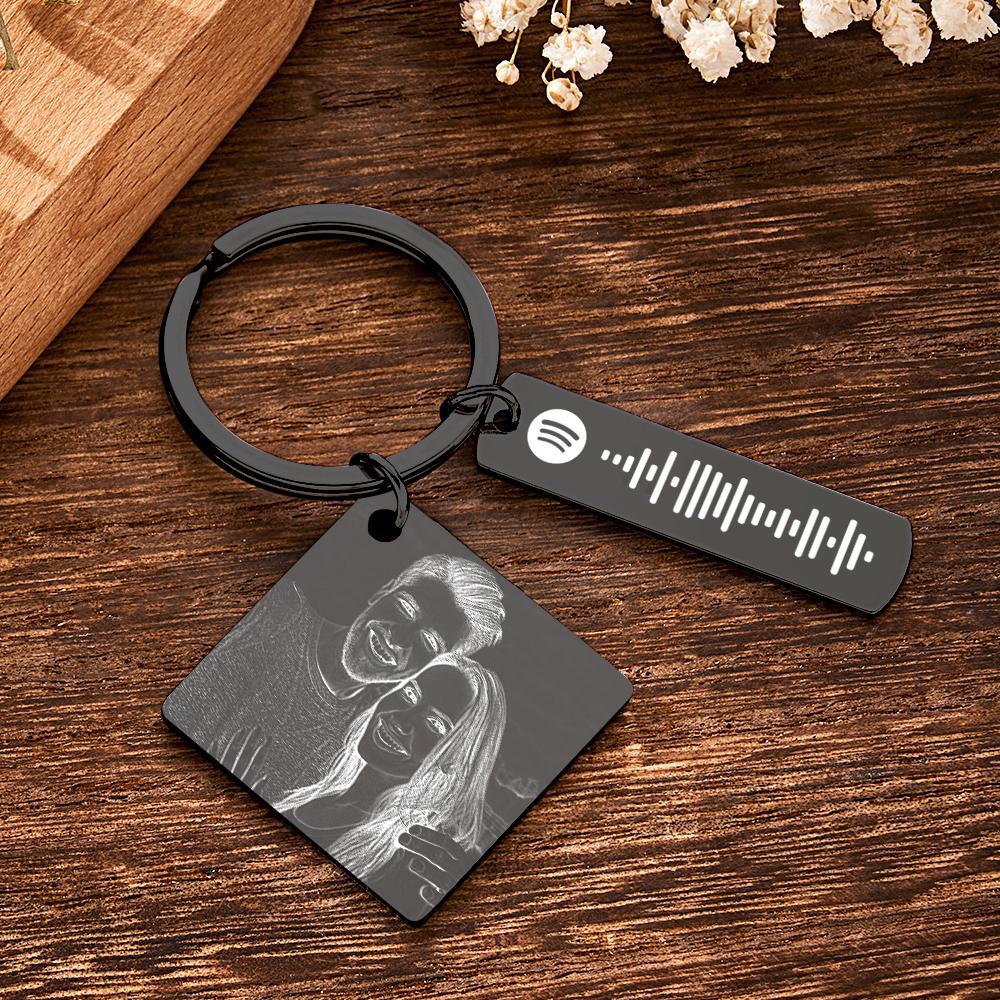 Personalized Calendar Keychain Special Day Significant Photo Heart Square Shape Music Code Metal Keychain Anniversary Gift - Myphotowallet
