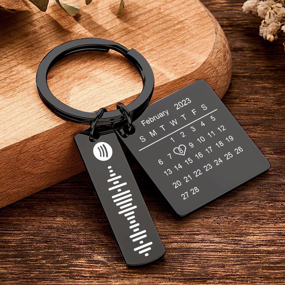 Personalized Calendar Keychain Special Day Significant Photo Heart Square Shape Music Code Metal Keychain Anniversary Gift - Myphotowallet